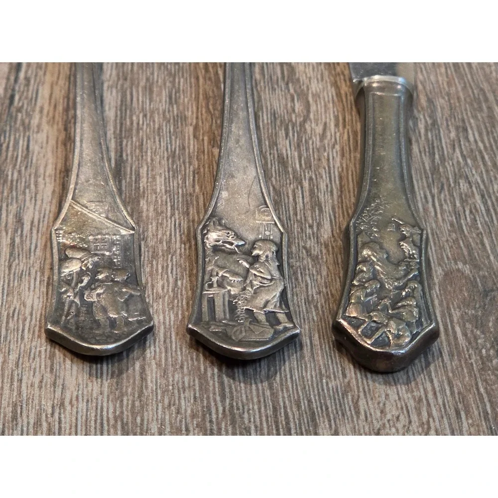Vintage Berndorf Krupp Silver Plate Fairy Tale Childrens Cutlery 3pc Set Austria